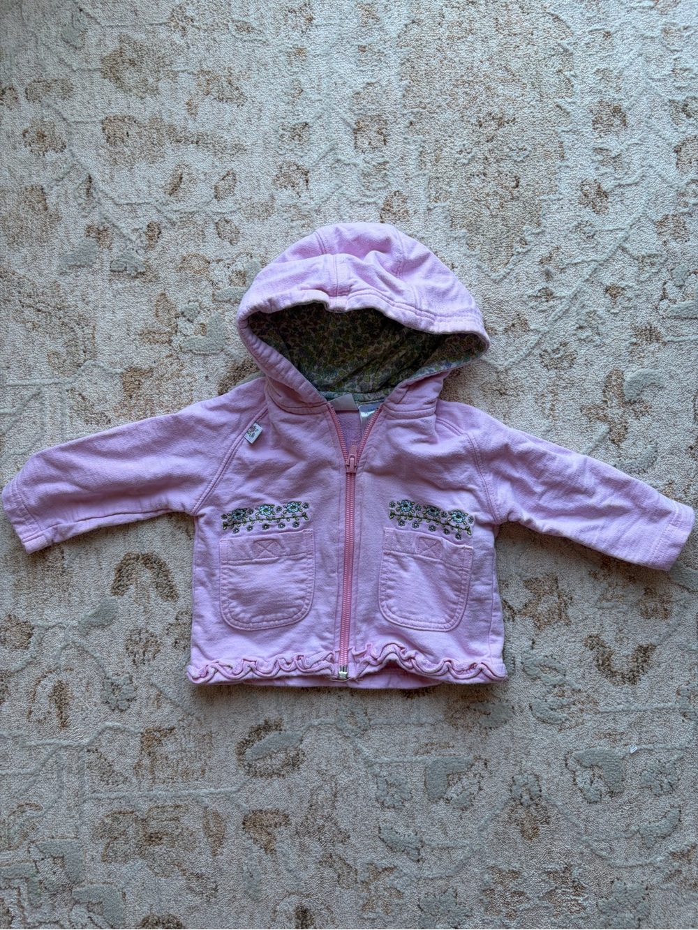 Vintage Y2K Cherokee Kids Floral Embroidered Ruffled Zip Up Hoodie